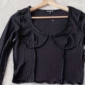 NWT • Black Exposed Seam Bustier Chest Long Sleeve Top